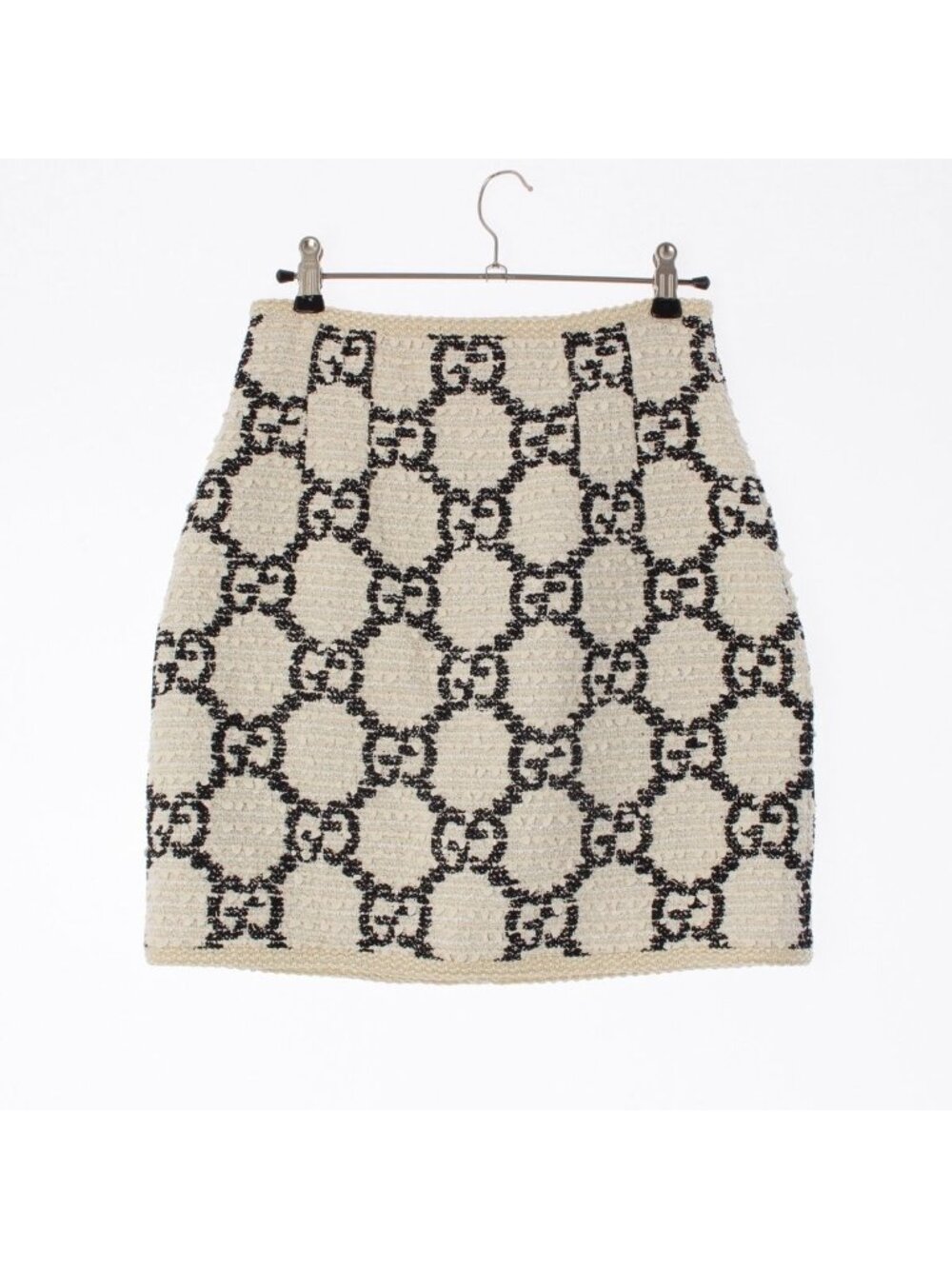 Gucci Tweed GG Jacquard Skirt White Black 36